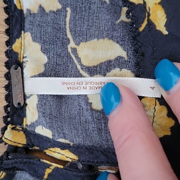 Free People 3/4 Sleeve Washed Black Yellow Floral Print Mini Dress 4 - Picture 2 of 9